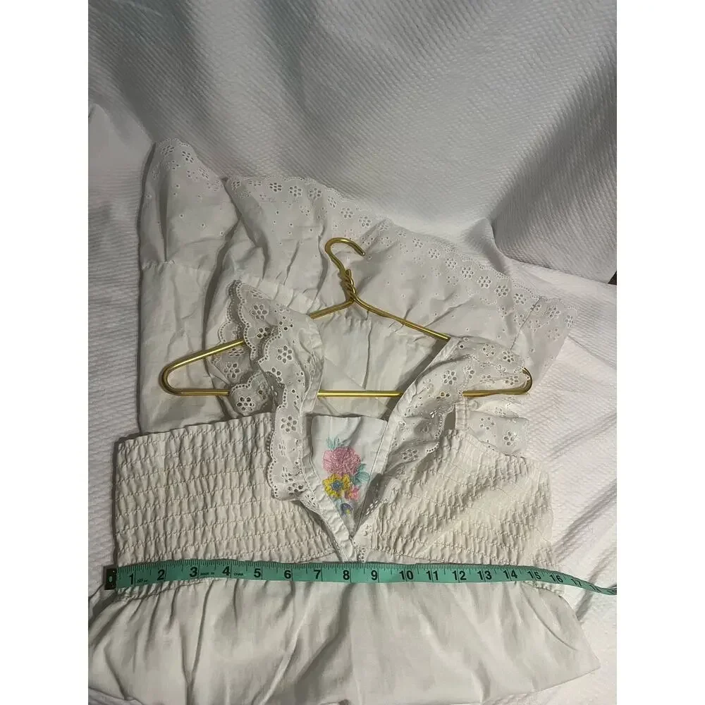 vintage sundress white with eyelet lace straps and embroidered flower logo midi - Picture 6 of 6